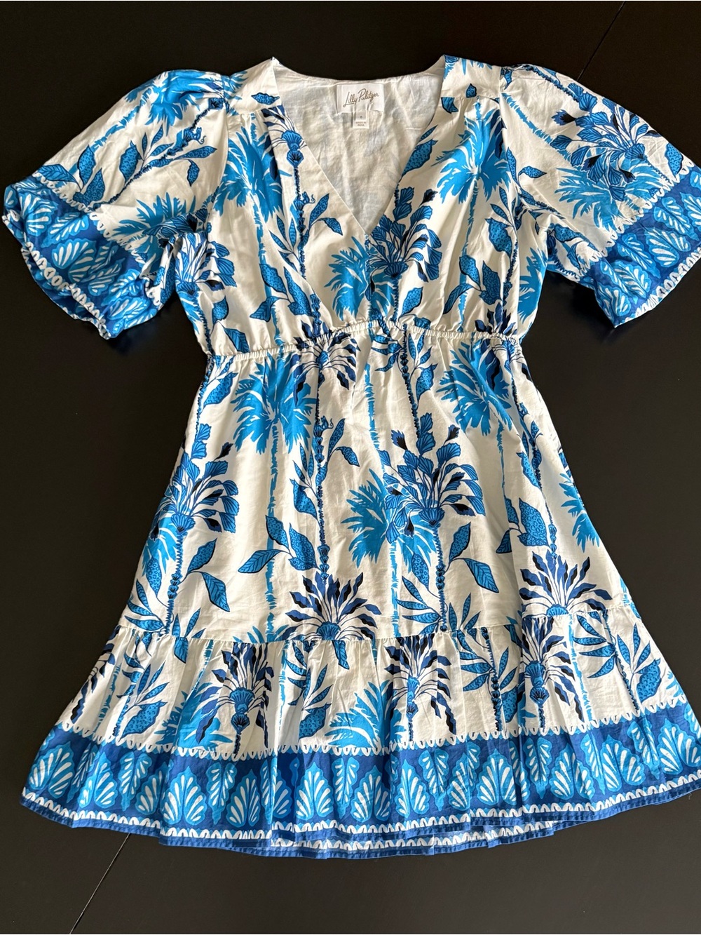 Lilly Pulitzer Kentlee Dress with blue and white tropical Print